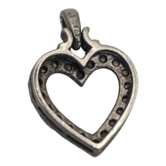 Vintage 925 Sterling Silver C Z Open Heart Pendant Only Cubic Zirconia Love - Picture 5 of 5